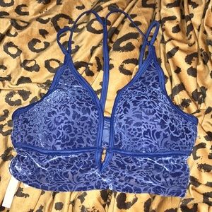 Blue lace velvet racer back bralette